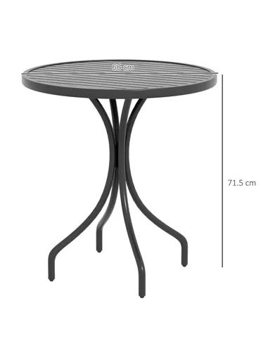 Outsunny 66cm Patio Table, Round Garden Table, Outdoor Side Table with Steel Frame and Slat Tabletop, Black