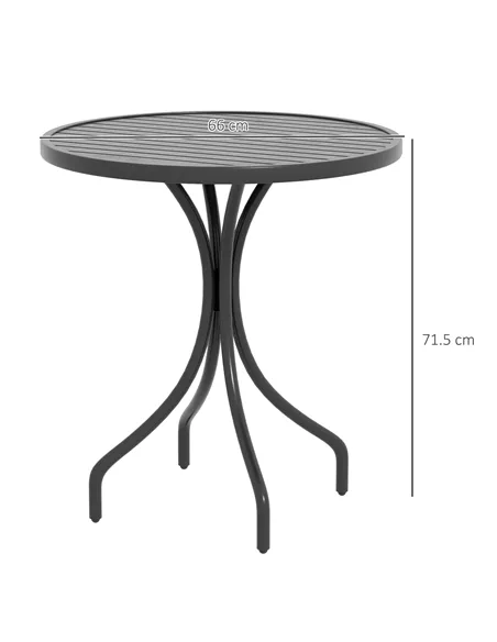 Outsunny 66cm Patio Table, Round Garden Table, Outdoor Side Table with Steel Frame and Slat Tabletop, Black