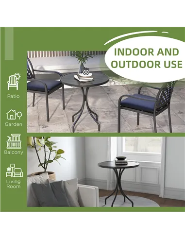 Outsunny 66cm Patio Table, Round Garden Table, Outdoor Side Table with Steel Frame and Slat Tabletop, Black