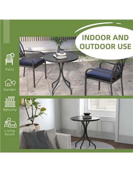 Outsunny 66cm Patio Table, Round Garden Table, Outdoor Side Table with Steel Frame and Slat Tabletop, Black