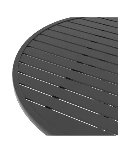 Outsunny 66cm Patio Table, Round Garden Table, Outdoor Side Table with Steel Frame and Slat Tabletop, Black