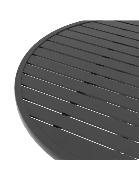 Outsunny 66cm Patio Table, Round Garden Table, Outdoor Side Table with Steel Frame and Slat Tabletop, Black