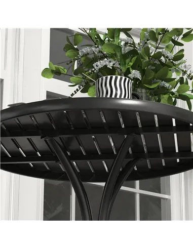 Outsunny 66cm Patio Table, Round Garden Table, Outdoor Side Table with Steel Frame and Slat Tabletop, Black