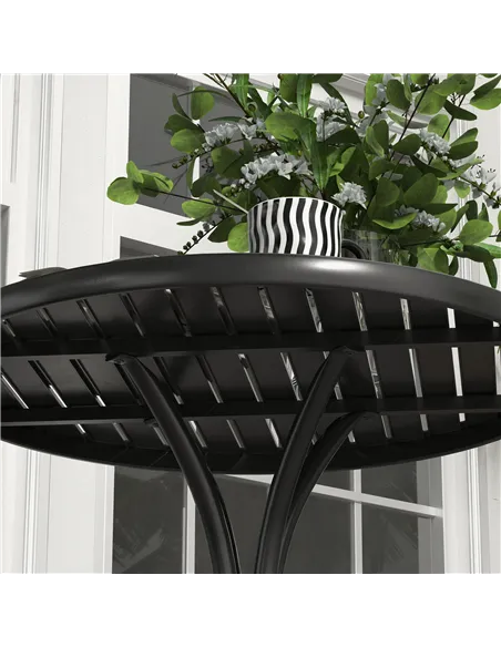 Outsunny 66cm Patio Table, Round Garden Table, Outdoor Side Table with Steel Frame and Slat Tabletop, Black