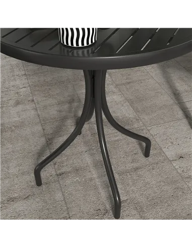 Outsunny 66cm Patio Table, Round Garden Table, Outdoor Side Table with Steel Frame and Slat Tabletop, Black