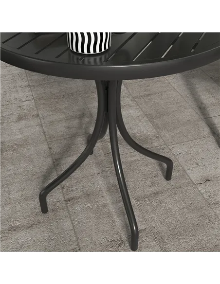 Outsunny 66cm Patio Table, Round Garden Table, Outdoor Side Table with Steel Frame and Slat Tabletop, Black
