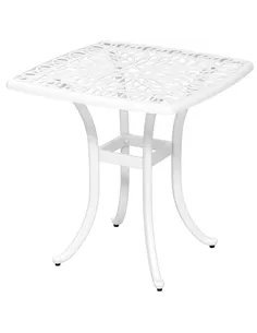 Outsunny Cast Aluminium Bistro Table, Outdoor Square Side Table with Umbrella Hole, Garden Table for Balcony, White