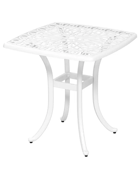 Outsunny Cast Aluminium Bistro Table, Outdoor Square Side Table with Umbrella Hole, Garden Table for Balcony, White