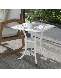 Outsunny Cast Aluminium Bistro Table, Outdoor Square Side Table with Umbrella Hole, Garden Table for Balcony, White 2