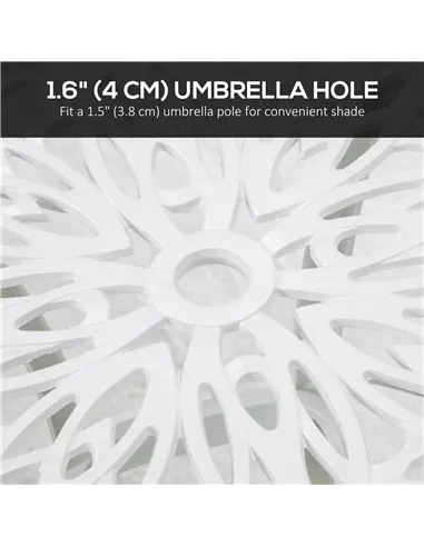 Outsunny Cast Aluminium Bistro Table, Outdoor Square Side Table with Umbrella Hole, Garden Table for Balcony, White