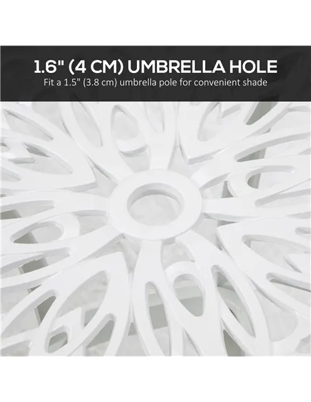 Outsunny Cast Aluminium Bistro Table, Outdoor Square Side Table with Umbrella Hole, Garden Table for Balcony, White