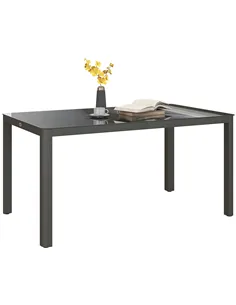 Outsunny 150cm x 88cm Aluminium Table, with Glass Tabletop - Grey