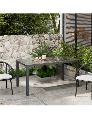 Outsunny 150cm x 88cm Aluminium Table, with Glass Tabletop - Grey