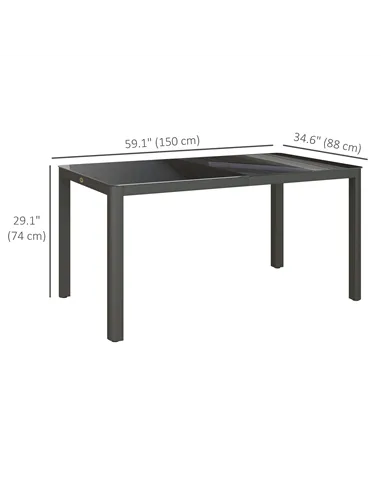 Outsunny 150cm x 88cm Aluminium Table, with Glass Tabletop - Grey