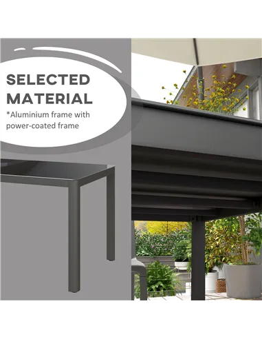 Outsunny 150cm x 88cm Aluminium Table, with Glass Tabletop - Grey
