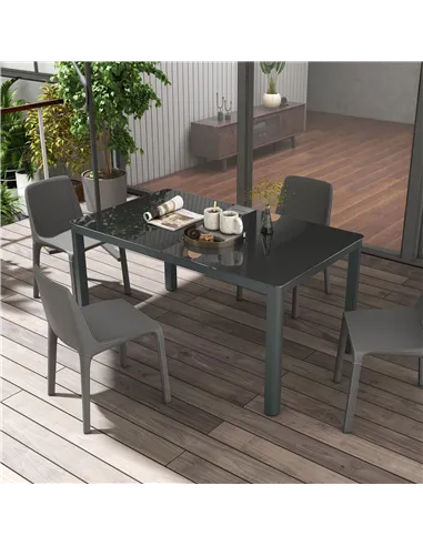 Outsunny 150cm x 88cm Aluminium Table, with Glass Tabletop - Grey