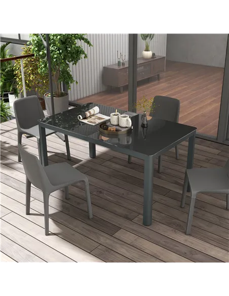 Outsunny 150cm x 88cm Aluminium Table, with Glass Tabletop - Grey