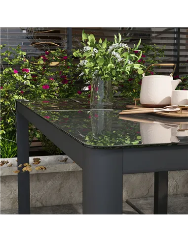 Outsunny 150cm x 88cm Aluminium Table, with Glass Tabletop - Grey