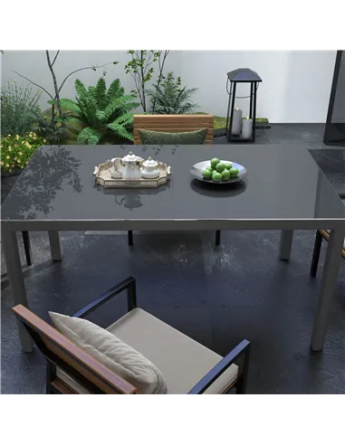 Outsunny 150cm x 88cm Aluminium Table, with Glass Tabletop - Grey