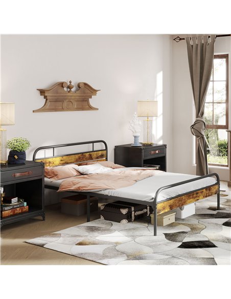 HOMCOM Industrial-Style King Bed Frame - Black/Brown