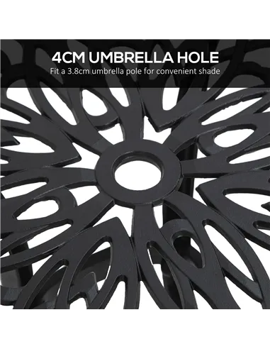 Outsunny Cast Aluminium Bistro Table, Outdoor Square Side Table with Umbrella Hole, Garden Table for Balcony, Black