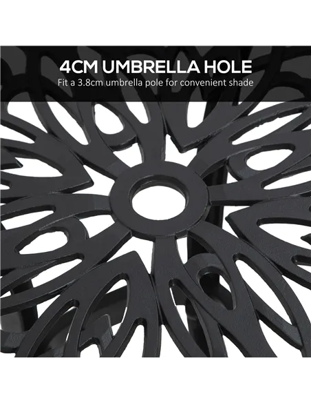 Outsunny Cast Aluminium Bistro Table, Outdoor Square Side Table with Umbrella Hole, Garden Table for Balcony, Black