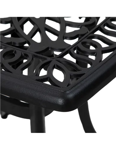 Outsunny Cast Aluminium Bistro Table, Outdoor Square Side Table with Umbrella Hole, Garden Table for Balcony, Black