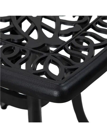 Outsunny Cast Aluminium Bistro Table, Outdoor Square Side Table with Umbrella Hole, Garden Table for Balcony, Black