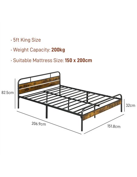 HOMCOM Industrial-Style King Bed Frame - Black/Brown