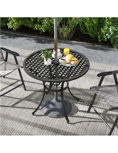 Outsunny Round Aluminium Table, with ⌀50mm Parasol Hole