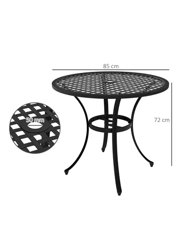 Outsunny Round Aluminium Table, with ⌀50mm Parasol Hole