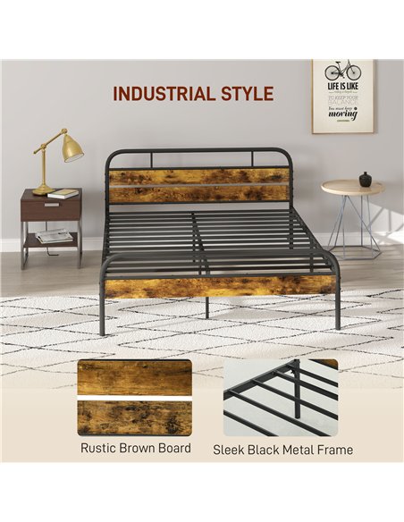 HOMCOM Industrial-Style King Bed Frame - Black/Brown