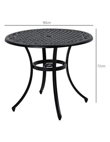 Outsunny Φ90cm Four-Seated Round Aluminium Garden Table, with Parasol Hole