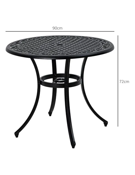 Outsunny Φ90cm Four-Seated Round Aluminium Garden Table, with Parasol Hole