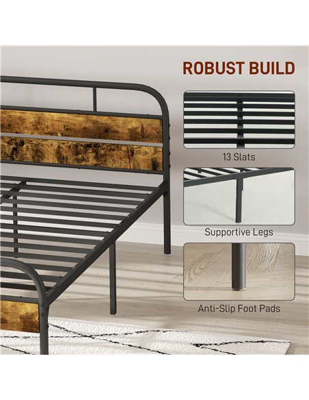 HOMCOM Industrial-Style King Bed Frame - Black/Brown