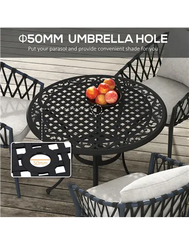 Outsunny Φ90cm Four-Seated Round Aluminium Garden Table, with Parasol Hole