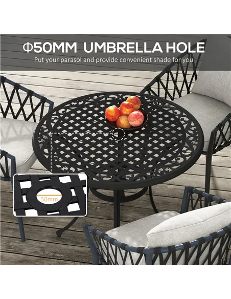 Outsunny Φ90cm Four-Seated Round Aluminium Garden Table, with Parasol Hole