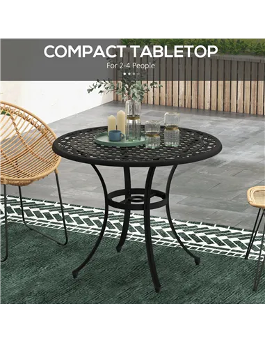 Outsunny Φ90cm Four-Seated Round Aluminium Garden Table, with Parasol Hole