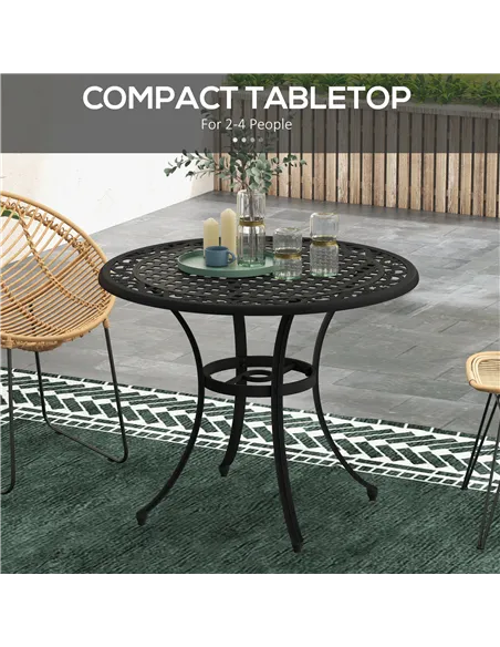 Outsunny Φ90cm Four-Seated Round Aluminium Garden Table, with Parasol Hole