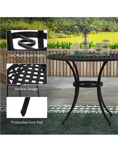 Outsunny Φ90cm Four-Seated Round Aluminium Garden Table, with Parasol Hole