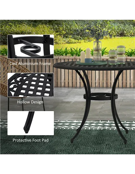 Outsunny Φ90cm Four-Seated Round Aluminium Garden Table, with Parasol Hole