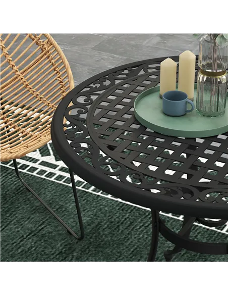 Outsunny Φ90cm Four-Seated Round Aluminium Garden Table, with Parasol Hole