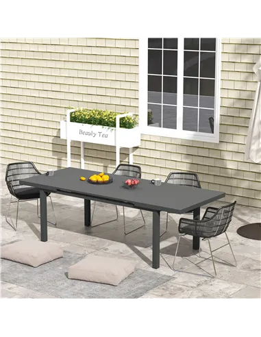 Outsunny Aluminium Garden Table for 6-8, 246 cm Extending Outdoor Dining Table Rectangle for Patio, Balcony - Charcoal Grey