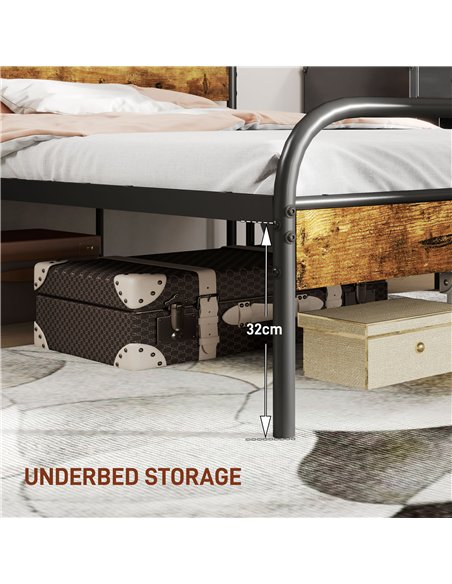 HOMCOM Industrial-Style King Bed Frame - Black/Brown