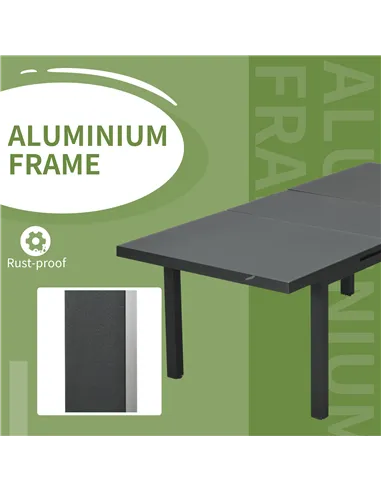 Outsunny Aluminium Garden Table for 6-8, 246 cm Extending Outdoor Dining Table Rectangle for Patio, Balcony - Charcoal Grey