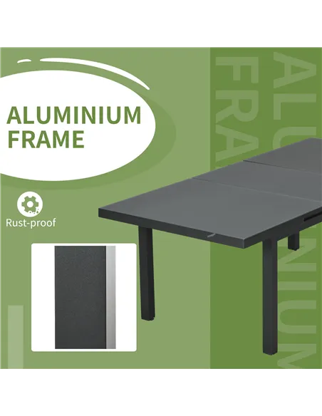 Outsunny Aluminium Garden Table for 6-8, 246 cm Extending Outdoor Dining Table Rectangle for Patio, Balcony - Charcoal Grey