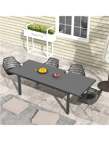 Outsunny Aluminium Garden Table for 6-8, 246 cm Extending Outdoor Dining Table Rectangle for Patio, Balcony - Charcoal Grey