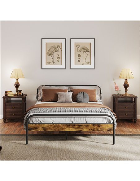 HOMCOM Industrial-Style King Bed Frame - Black/Brown