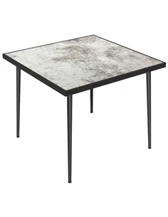 Outsunny Square Garden Table, Outdoor Dining Table for 4 with Marble Effect Tempered Glass Top and Steel Frame for Patio, Grey