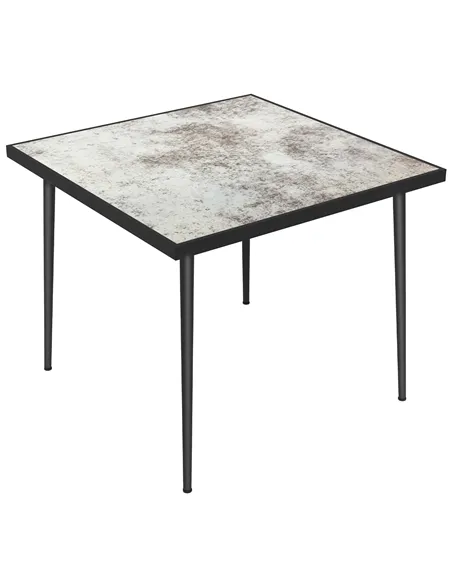 Outsunny Square Garden Table, Outdoor Dining Table for 4 with Marble Effect Tempered Glass Top and Steel Frame for Patio, Grey